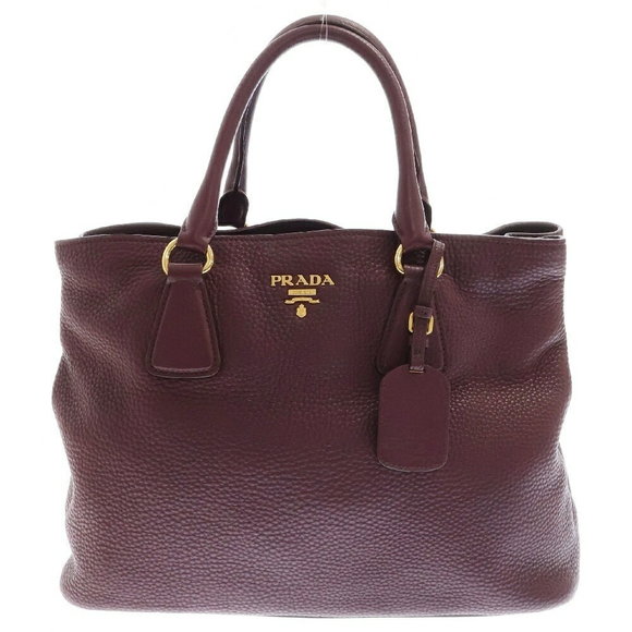 Prada Vitello Dino Shoulder Bag Bordeaux Red Leather - Picture 1 of 6